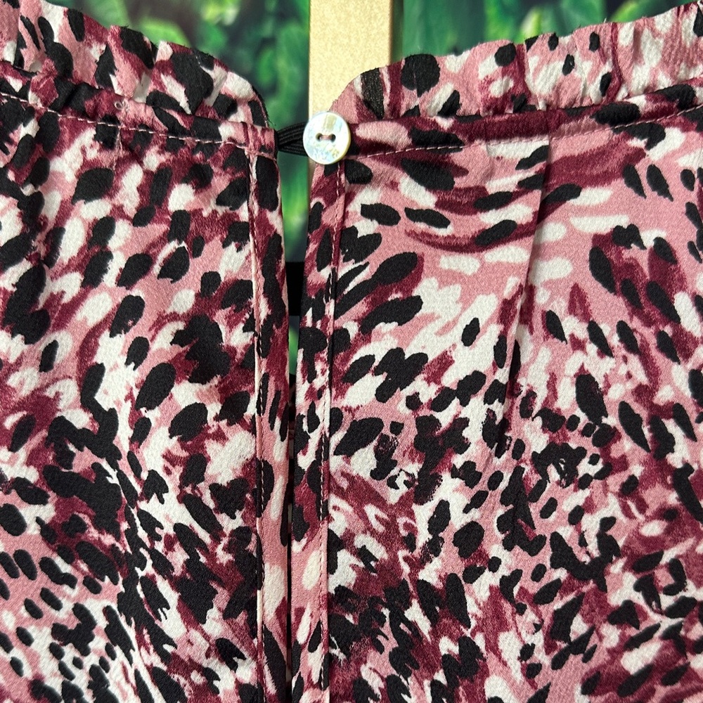 Chelsea28 Pink Animal Printed Puff Sleeve Tiered Satin Minidress Ladies XL - Picture 7 of 8